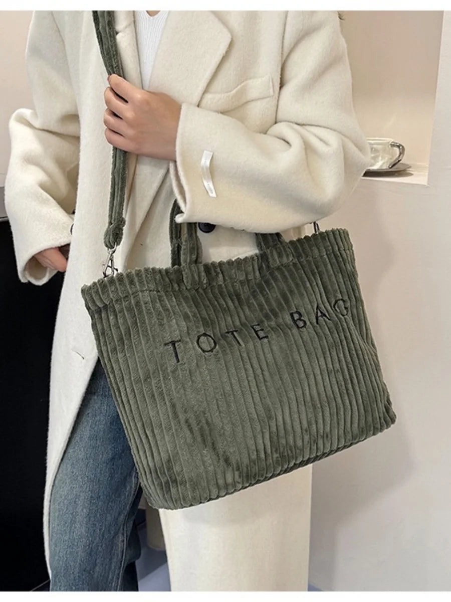 Women’s Corduroy Tote Bag – Large Capacity Shoulder & Crossbody Bag