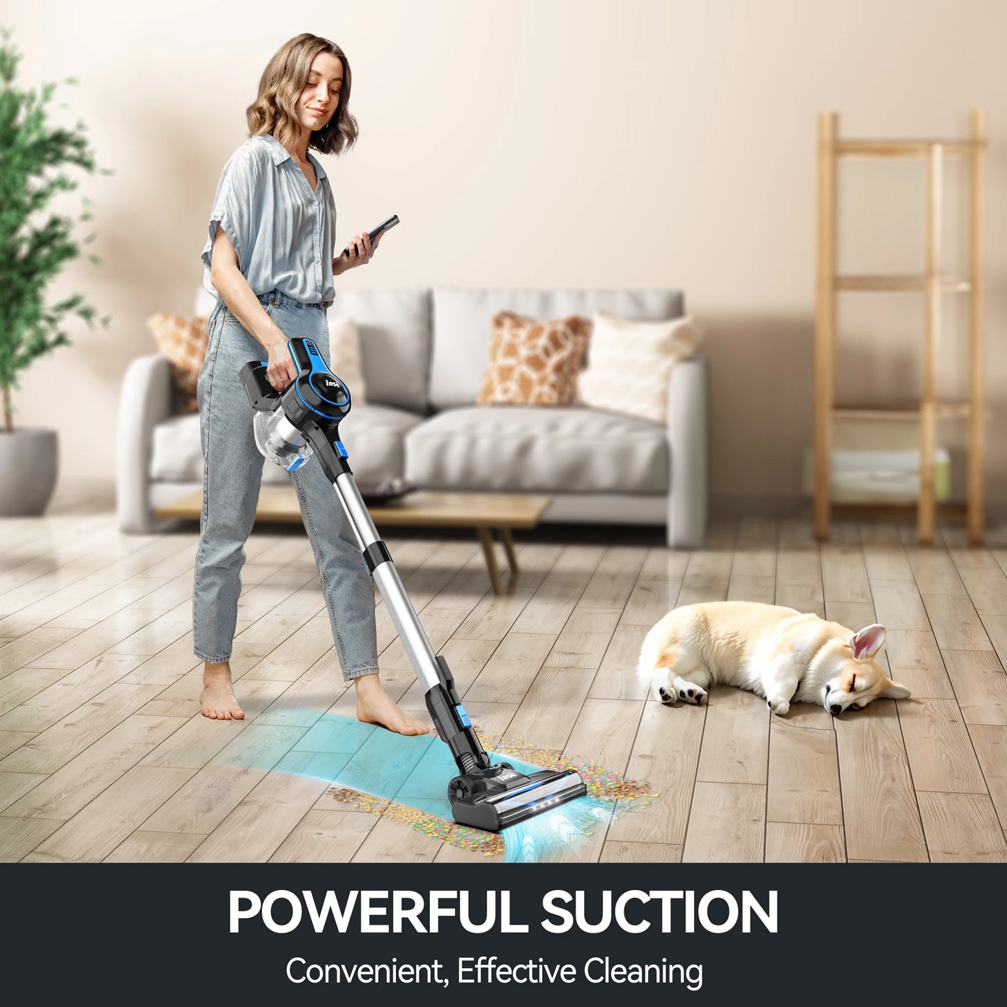 INSE Cordless Vacuum Cleaner, 20Kpa Lightweight Stick Vacuum with 2200mAh Battery, for Hard Floor Carpet Hair Car Cleaning