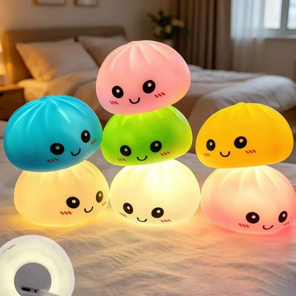 Cute Dumpling LED Night Light – 6-Color Pressable Stress Relief Lamp