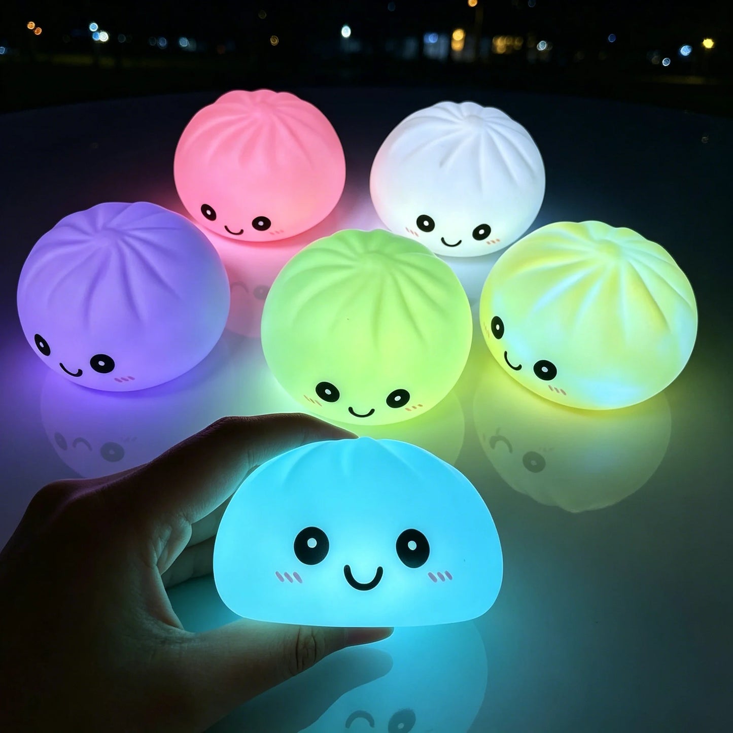 Cute Dumpling LED Night Light – 6-Color Pressable Stress Relief Lamp