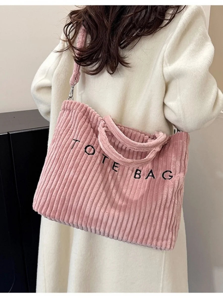 Women’s Corduroy Tote Bag – Large Capacity Shoulder & Crossbody Bag