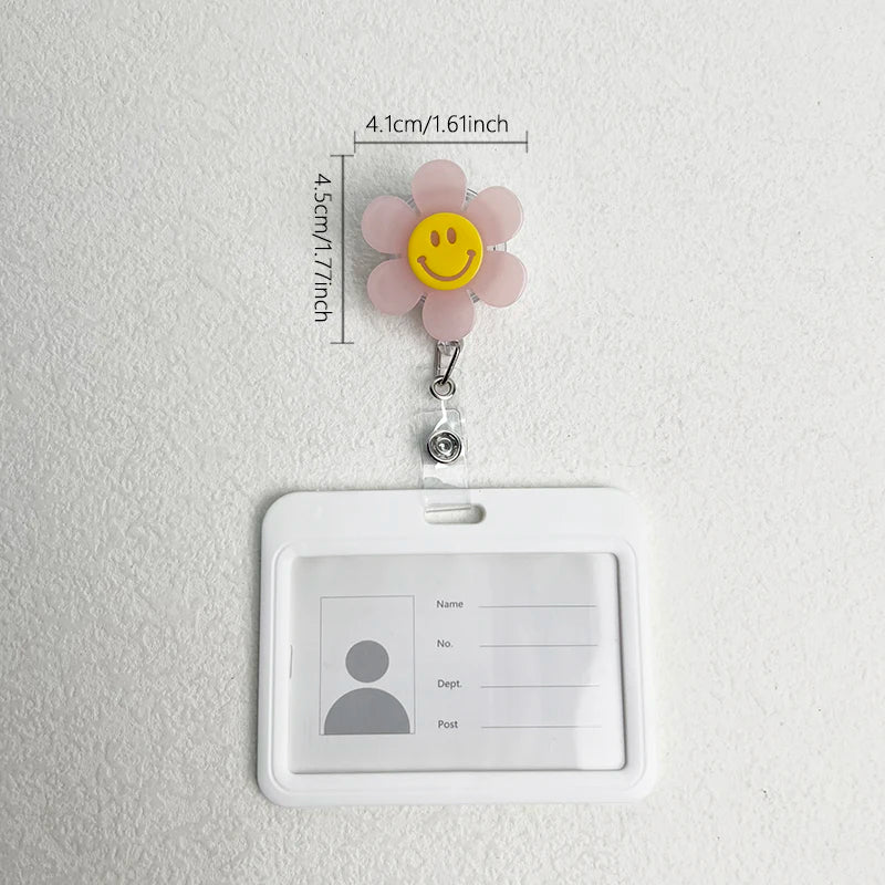 “Smiley Flower Luminous Badge Reel – Retractable ID Holder for Nurses, Students, Kids”