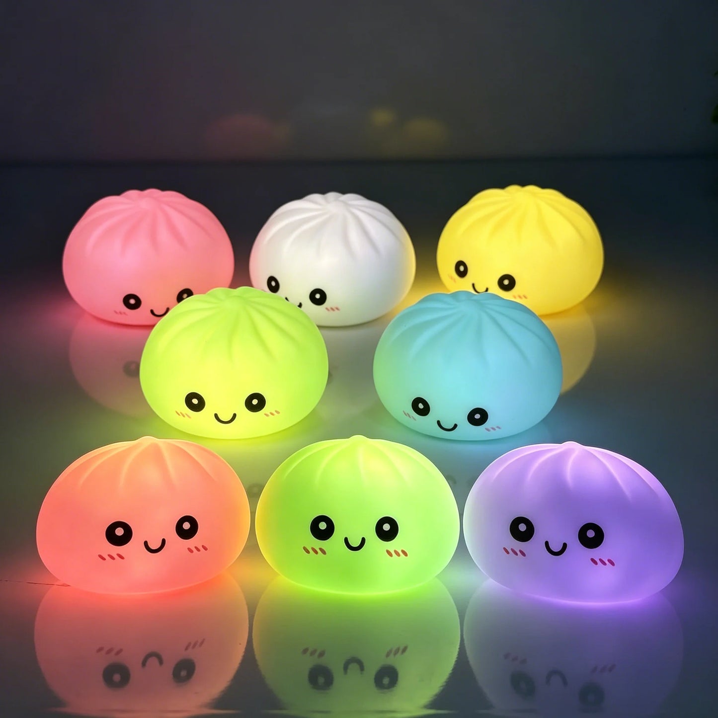Cute Dumpling LED Night Light – 6-Color Pressable Stress Relief Lamp