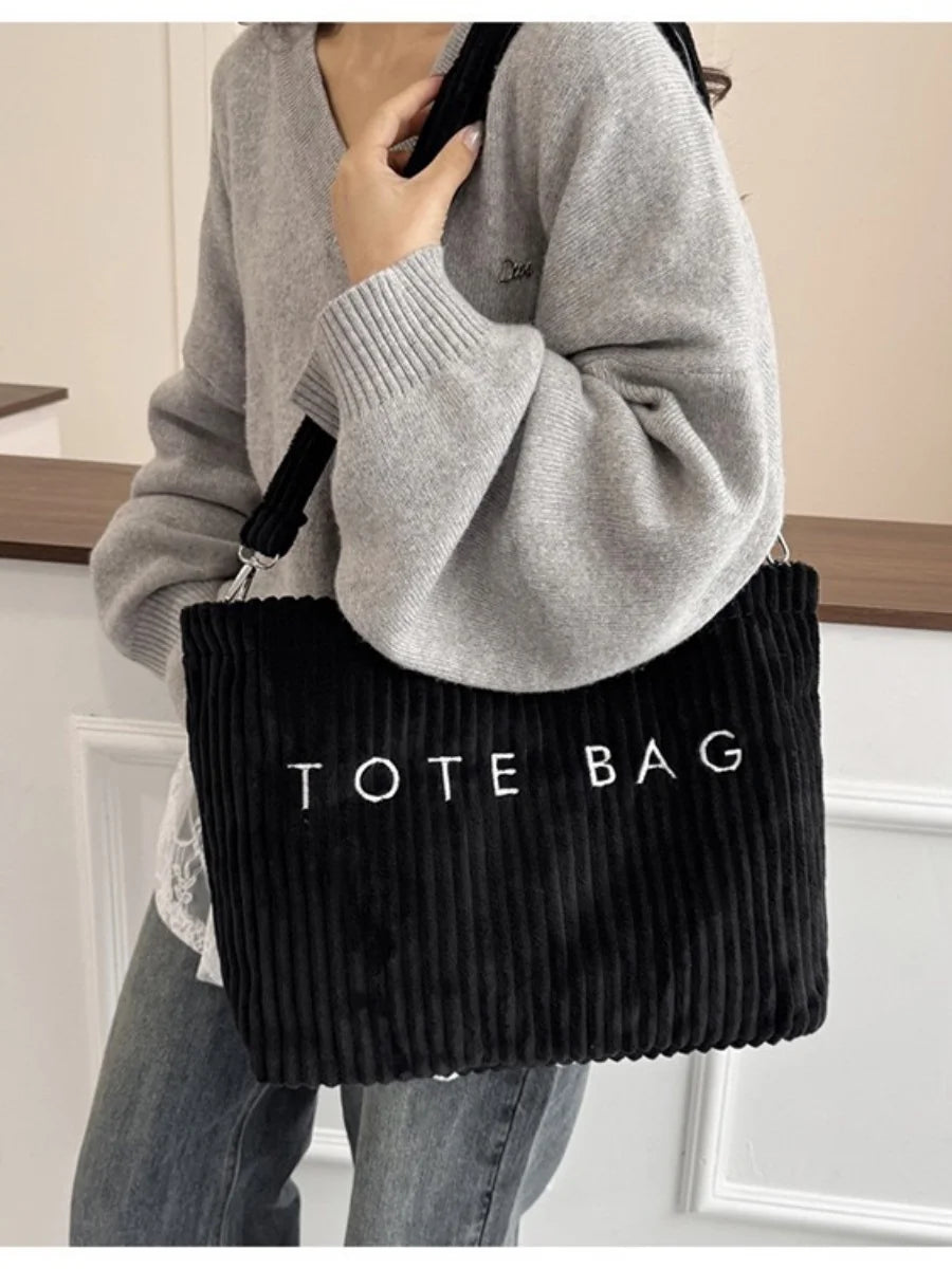 Women’s Corduroy Tote Bag – Large Capacity Shoulder & Crossbody Bag