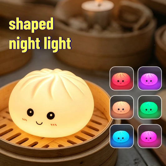 Cute Dumpling LED Night Light – 6-Color Pressable Stress Relief Lamp