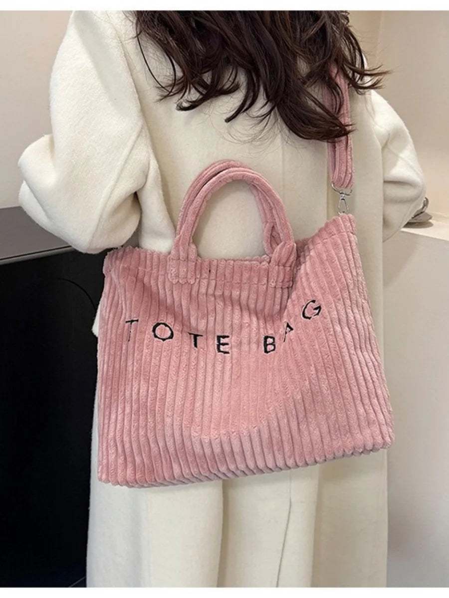 Women’s Corduroy Tote Bag – Large Capacity Shoulder & Crossbody Bag