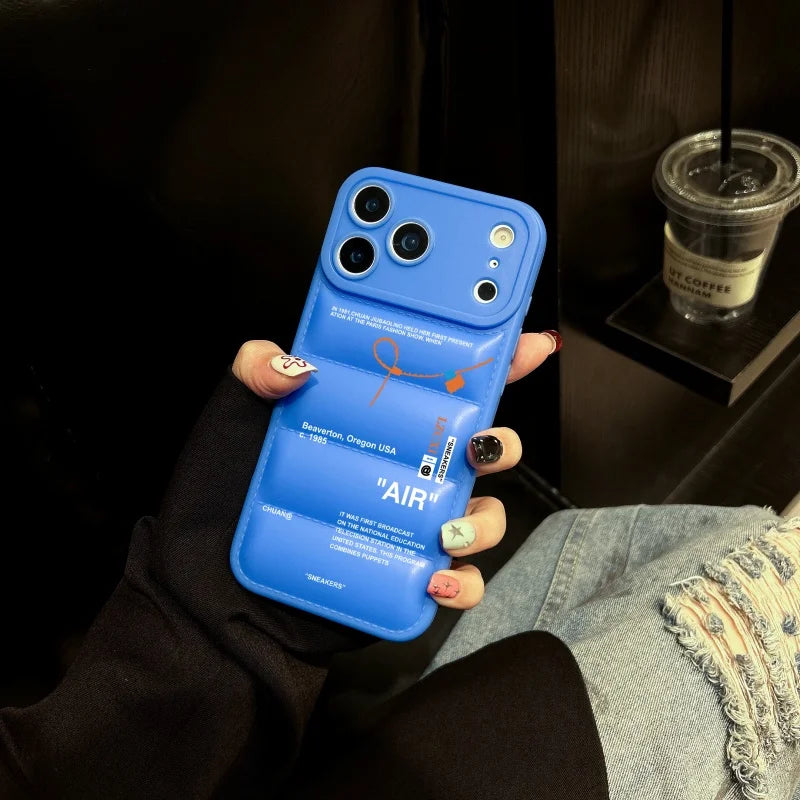 Luxury SNEAKERS Down Jacket Sports shoes Phone Case for iPhone 16 11 12 14 13 15 17 Pro Max Plus Air down-filled white Cover