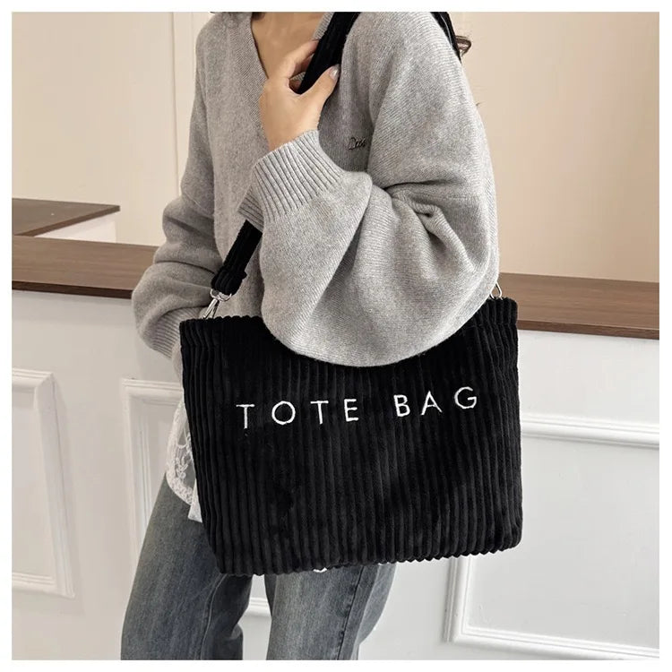 Women’s Corduroy Tote Bag – Large Capacity Shoulder & Crossbody Bag
