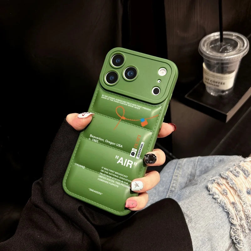 Luxury SNEAKERS Down Jacket Sports shoes Phone Case for iPhone 16 11 12 14 13 15 17 Pro Max Plus Air down-filled white Cover