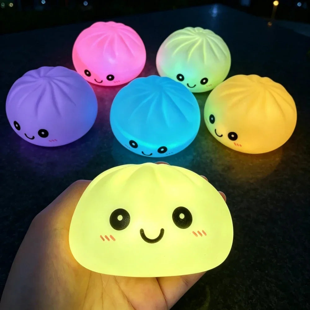 Cute Dumpling LED Night Light – 6-Color Pressable Stress Relief Lamp