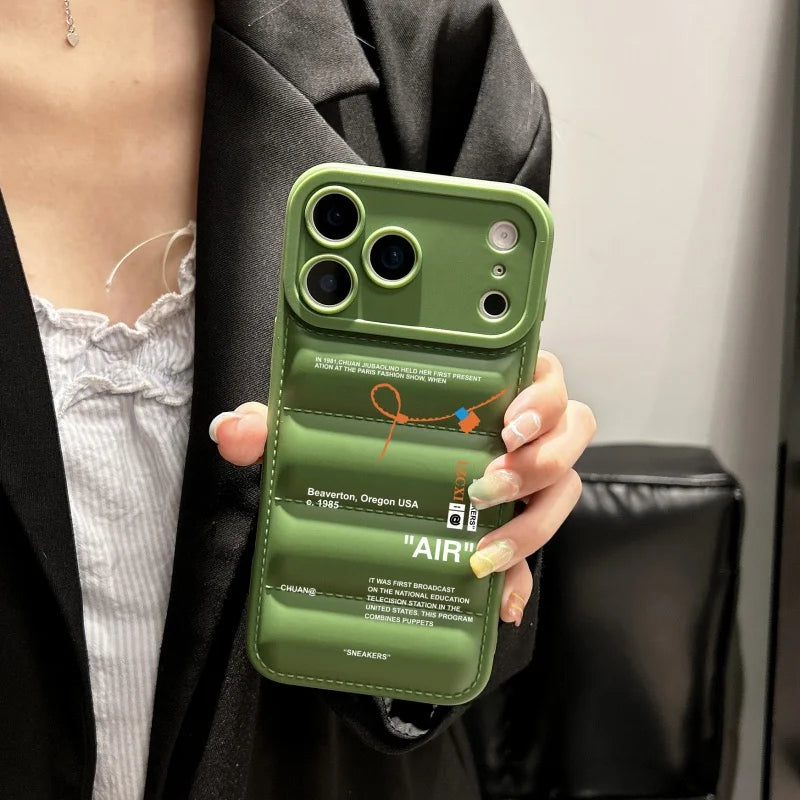 Luxury SNEAKERS Down Jacket Sports shoes Phone Case for iPhone 16 11 12 14 13 15 17 Pro Max Plus Air down-filled white Cover
