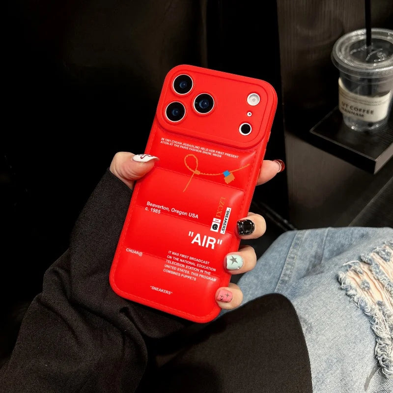Luxury SNEAKERS Down Jacket Sports shoes Phone Case for iPhone 16 11 12 14 13 15 17 Pro Max Plus Air down-filled white Cover