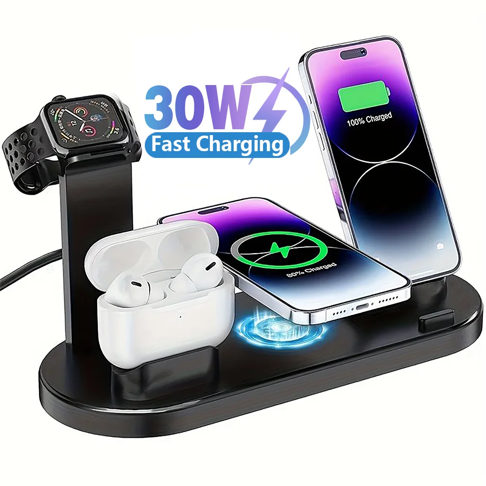 30W 7 in 1 Wireless Charger Stand Pad For iPhone 14 13 12 11 XR Apple